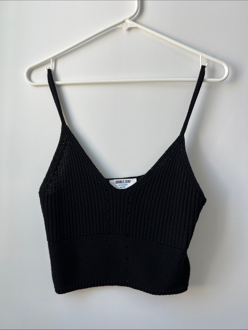 Double Zero Black Ribbed Knit Crop Cami